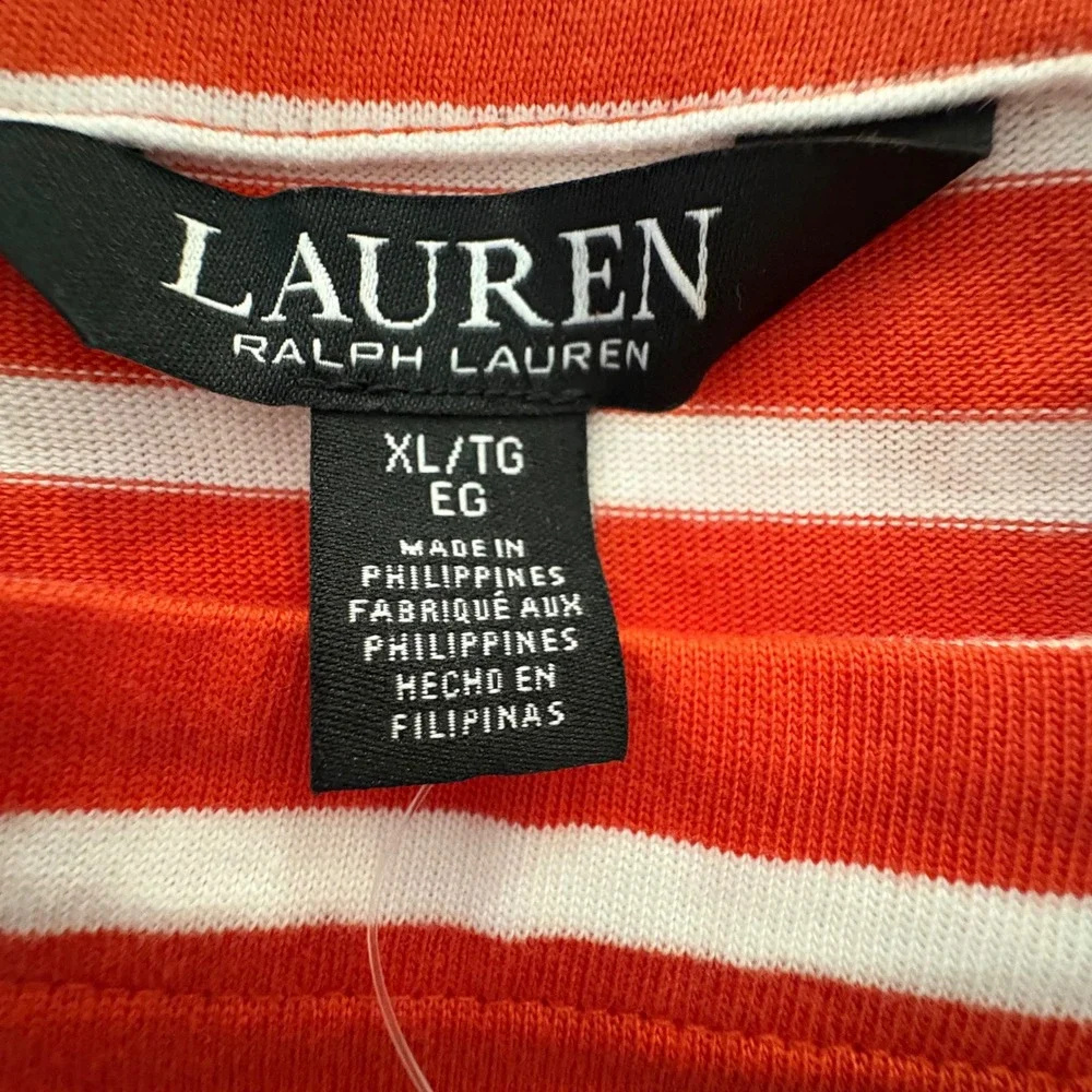Lauren Ralph Lauren Top Women Orange White Boat Neck Nautical Long Sleeve XL NWT - Picture 4 of 16